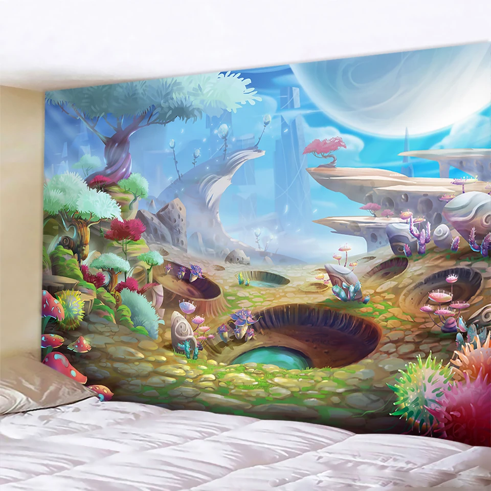 Skaista augu psychedelic skatuves Mandala sienas gobelēns auduma Jogas Hipiju fona auduma ceļojumu matrača mājas apdare