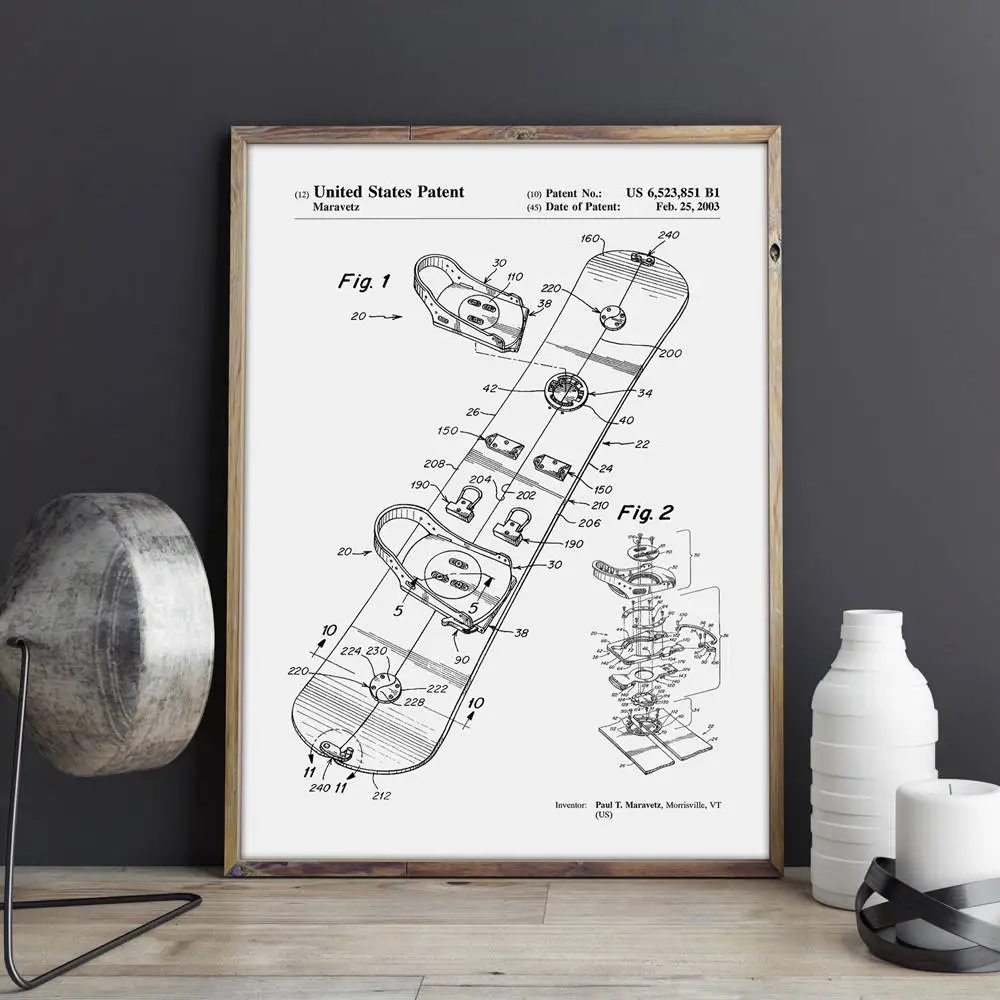 Snovborda patentu,Snovborda sienas māksla ,Sniega Slēpošanas plakāti, sienas dekori,vintage print,blueprint, dāvanu idejas,Sporta Rotājumi