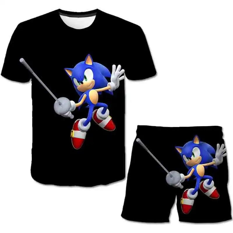 Sonic Ezis Ikdienas Bērnu Apģērbu Komplekts Apģērba Foršs Zēns, T-krekls, Šorti Sonic Drēbes, Zēns Tracksuit Bērniem, multiplikācijas filmu Drēbes