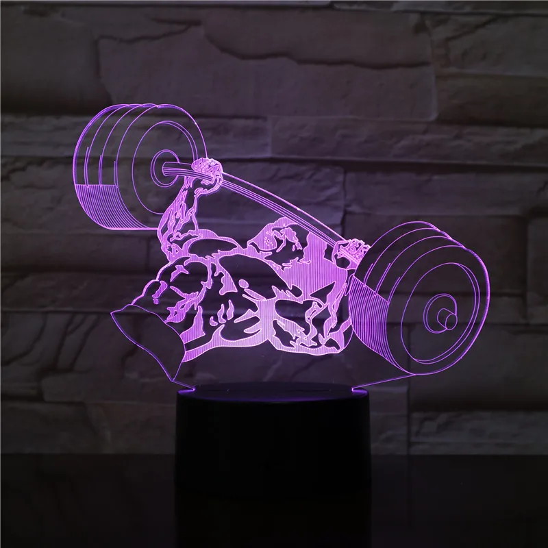 Sporta Fitnesa 7 Krāsa Mainās Svars Pacelšanas Cilvēks LED 3D Ilūziju, Galda Lampas, 3D Nakts Gaisma Bērnu Miega Nightlight Svarcelšana