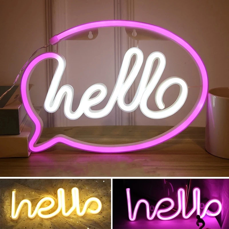 Sveiki Neona LED Sienas Apgaismojums, Veikals Zīme, Gaismas Mājās Apdare, Nakts Lampas, Ziemassvētku Puse, Logu noformēšana Akumulators & USB Powered