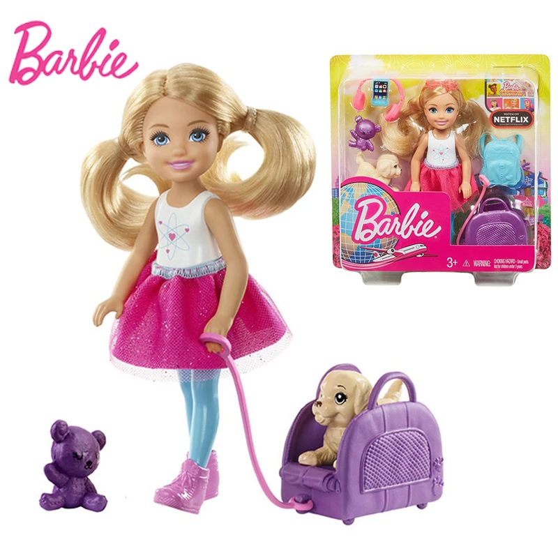 Sākotnējā Barbie Ceļojumu Chelsea Lelles ar Kucēnu Piederumi Bērnu Boneca Meitenēm Rotaļlietas Bērniem Atdzimis Barbie Lelles Juguetes