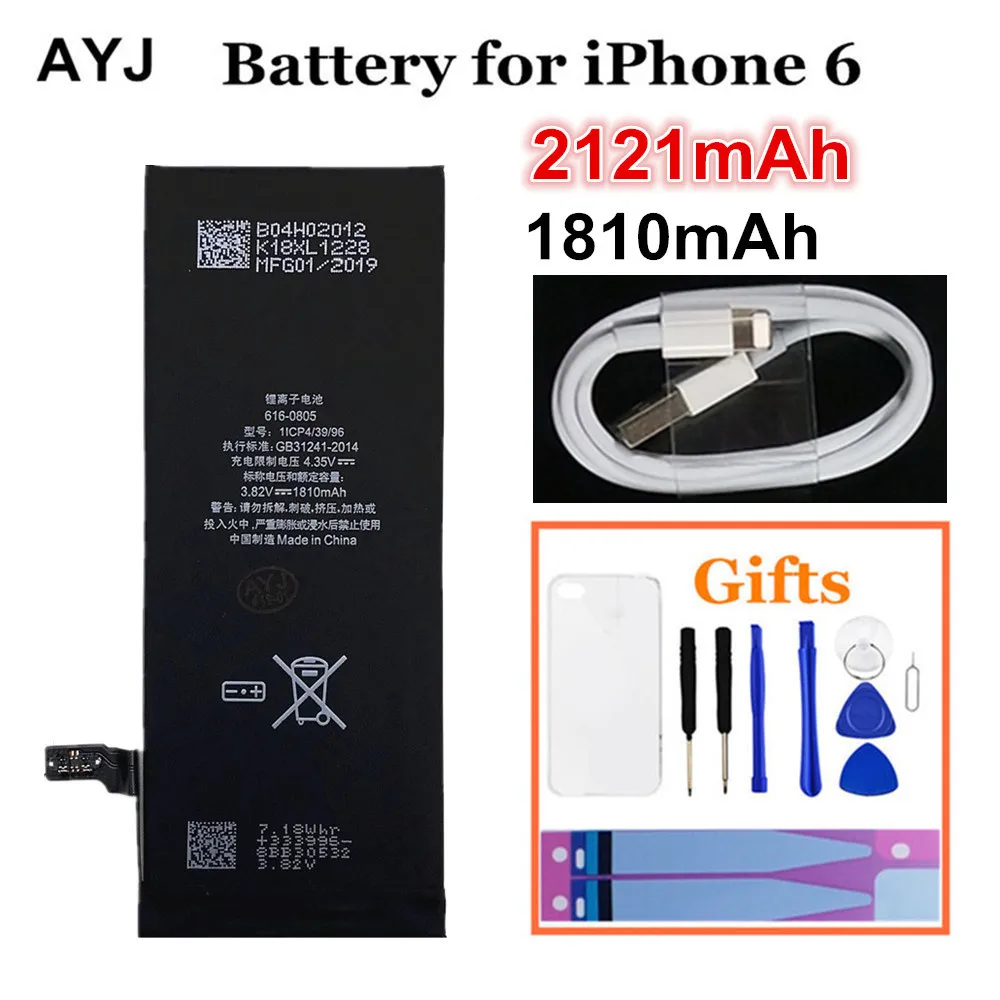 Sākotnējā Jaunu AYJ Akumulators Apple iPhone 6 Nomaiņa 1810mAh lielas Ietilpības Baterijas iphone6 2121mAh Bez Remonta Instrumenti