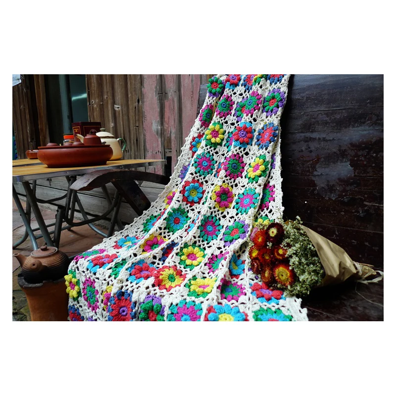 Tautas puses tamborēšanas pastorālo ziedu bloka vadu segu dīvāns dvieļu gulta sega āķis ziedu galdautu valkājamas šalle pasūtījuma