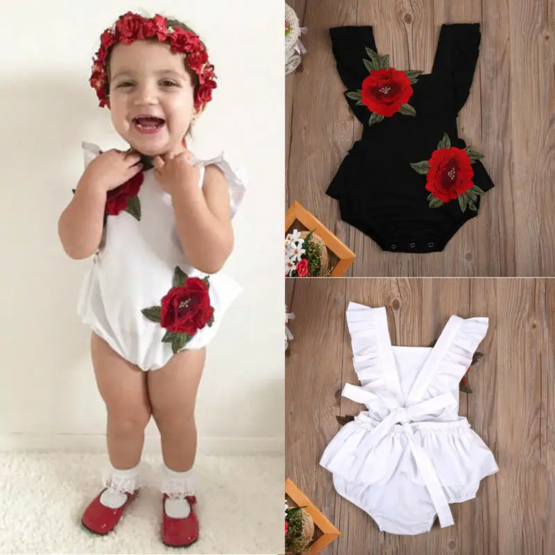 Toddler Infant Baby Meitenes Salds 3D Izšuvumi, Ziedu Jumpsuit bez Piedurknēm Sunsuit Apģērbs, Apģērbu Playsuit