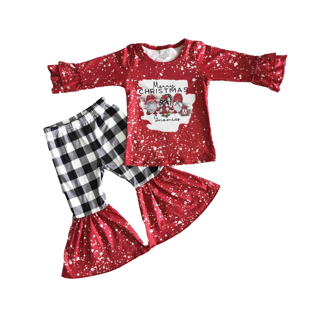 Toddler Priecīgus Ziemassvētkus Ziemas Drēbes, Meitene Ar Garām Piedurknēm Apģērbs Ar Savirmot Dizaina Bērni Augstas Kvalitātes Augšējā Un Bell Bikses Kopa