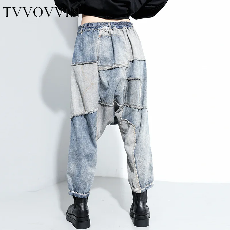 TVVOVVIN Šūtas Džinsi Streetwear Modes Plus Lieluma Elastīgs Viduklis Ielu Modes Harēma Bikses Sieviešu Personības Jaunu WJ1377