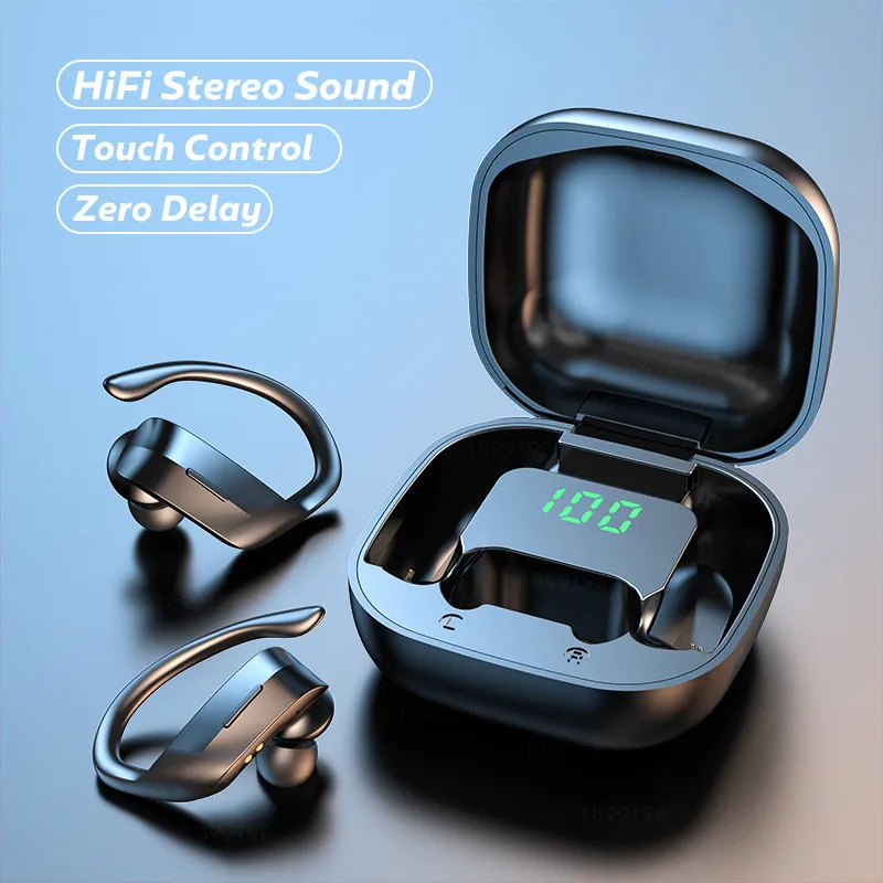 TWS Bluetooth Austiņas Bezvadu Austiņas Ar Mikrofonu HiFi Stereo Skaņu Earbuds Ūdensizturīgs Austiņas Sporta Auss Āķis Austiņas