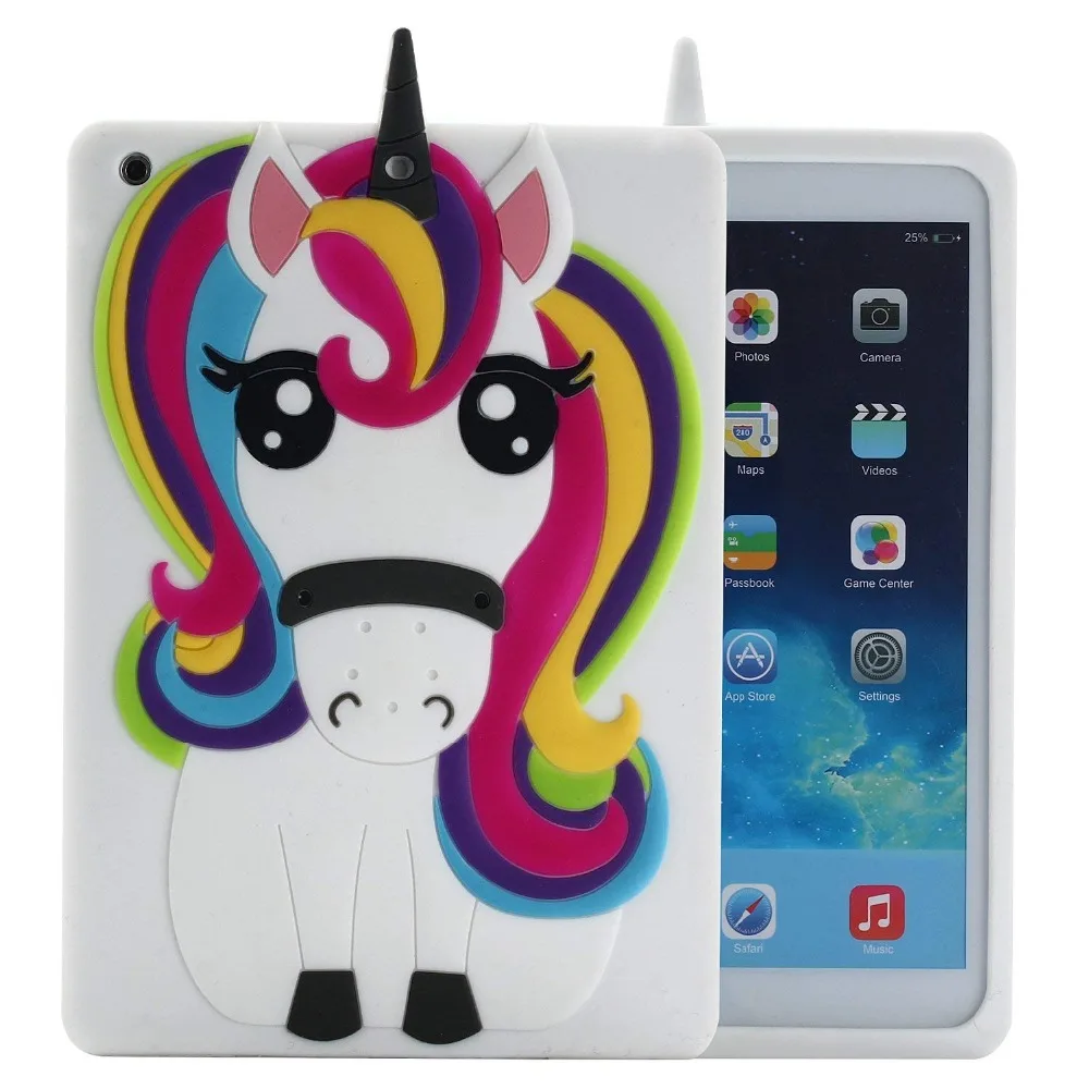 Unicorn Lietā Par iPad Mini 1 2 3 3D Gudrs Jauki Smart Varavīksnes Zirgu Karikatūra Mīksto TPU Cover For iPad 2 3 4 5 6 aizsargseguma