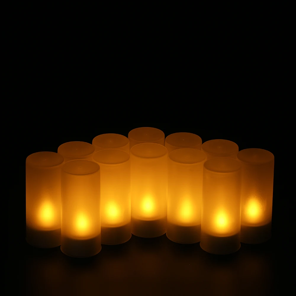 Uzlādējams LED Mirgo Flameless Sveces Tealight Sveces Gaismas, ar Matēta Tases Uzlādes Bāzes Dzeltenā Gaisma AC100-240V