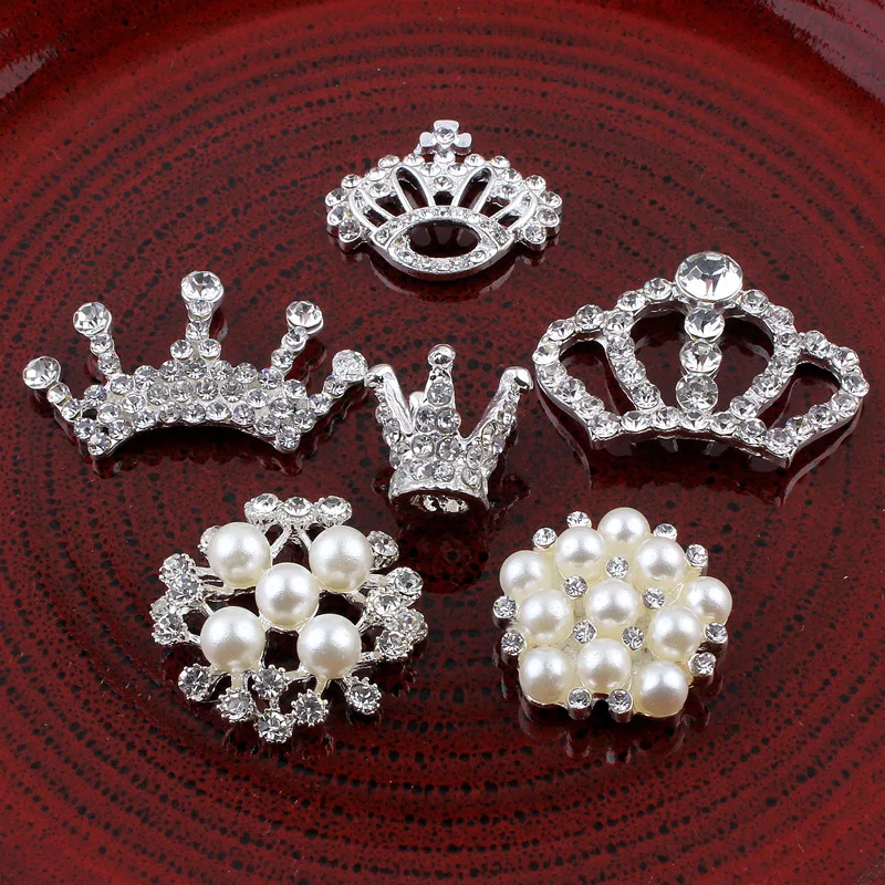 Vairumtirdzniecības jauns sakausējuma vainaga ziedu dizains hand-made kristāli pērļu modes pogu DIY dekoratīvs ornaments rotaslietas, aksesuāri 12pc