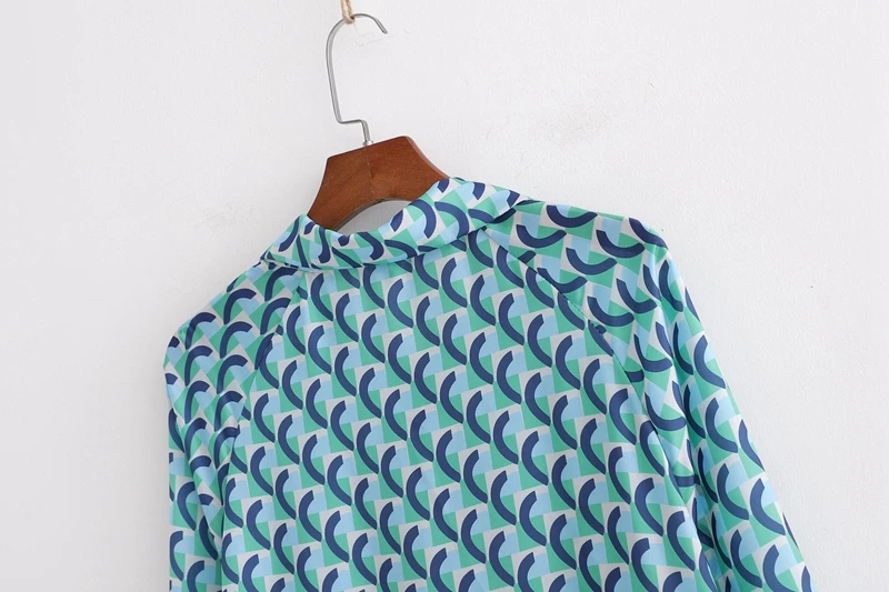 Vasaras garām Piedurknēm Ģeometriskā Drukas Kleita Sieviešu Krekls ar garām Piedurknēm Kleita Taisni Gadījuma Iela valkāt Ilgi Blūze