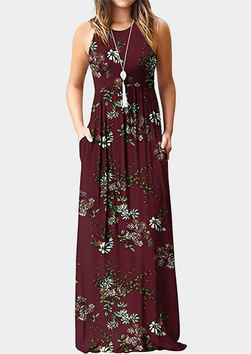 Vasaras Kleita 2019 bez Piedurknēm Maxi Kleita Sievietēm vestidos Ziedu Drukāt Garās Kleitas Vintage elegants ziedu kleitas Brīvdienās
