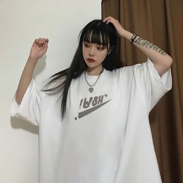 Vasaras korejiešu hip-hop stilā 70% kokvilnas vēstuli iespiesti sieviešu T-krekls ar Harajuku fashion tauku zaudēt lielgabarīta sieviešu tops