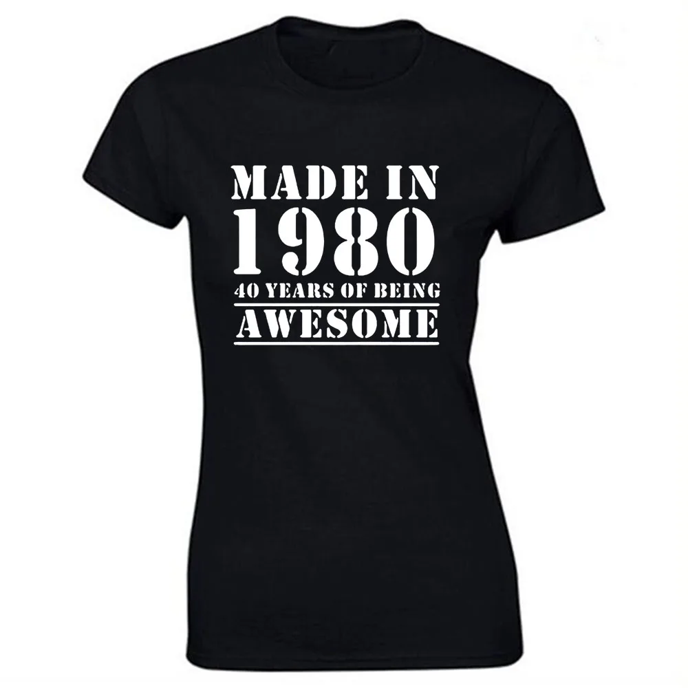 Veikts 1980. Gadā kā 40 Gadus Ir Awesome Drukāt Kokvilnas Gadījuma Tshirt Sieviešu Smieklīgu T Kreklu, lai Dāma Streetwear Regulāri Top Tee