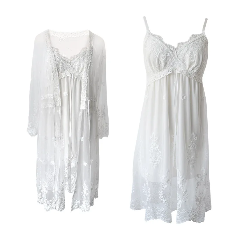 Vintage Sieviešu Nightgowns Balta Mežģīņu 2-Pics Halāti Royal Roupas De Dormir Femininas Mežģīnes Sleepwear
