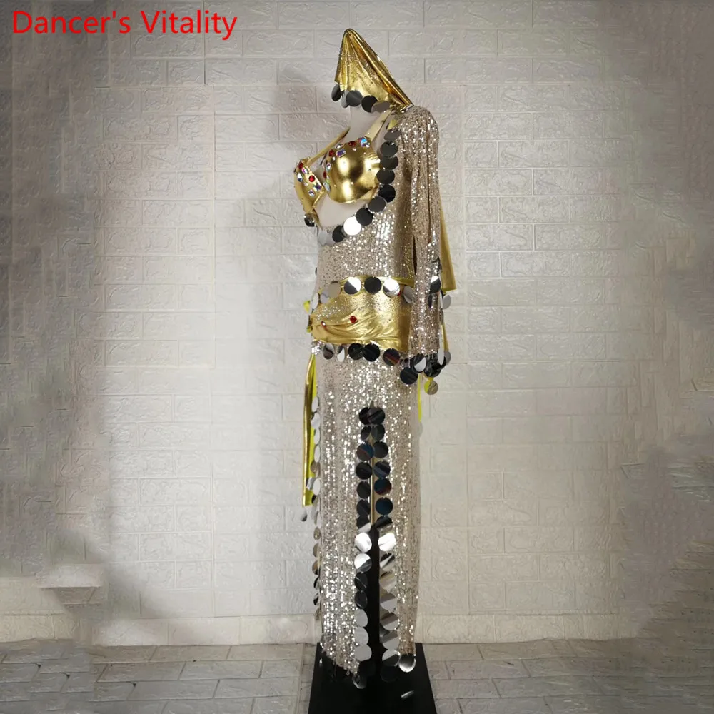 Vēdera Deju Konkurss Uzvalks Shiny Diamond Drēbes Sequin Krūšturis, Jostas, Galvas Kopa Austrumu Bungas, Indiešu Dejas Skatuves Sniegumu Outf