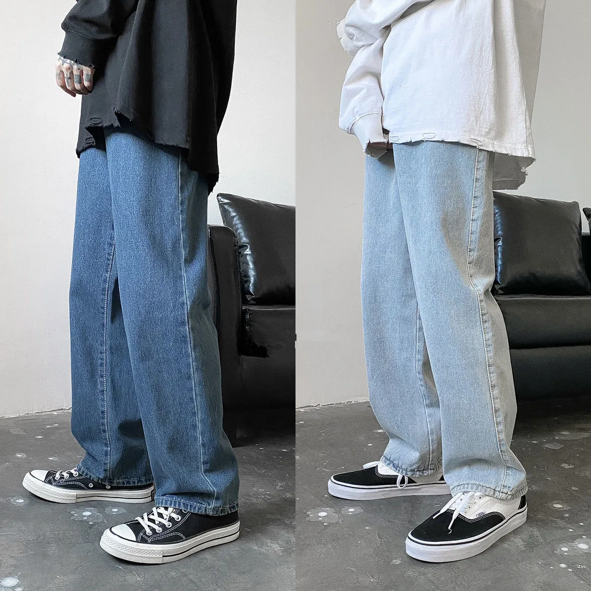 Vīriešu tīrtoņa Krāsu Taisni Harēma Džinsi korejiešu Vīrieti Vaļēju Potītes Garuma Džinsa Bikses Streetwear Vīriešu Ikdienas Bikses