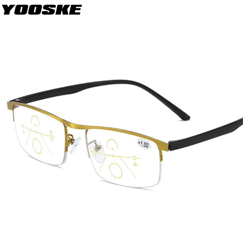 YOOSKE Anti Zilā Gaisma Lasīšanas Brilles Vīriešiem Pakāpeniski Multifocus Presbyopic Brilles Sievietēm Metāla Puse Kadru Hyperopia Brilles