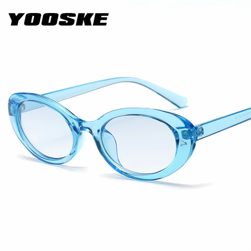 YOOSKE Sieviešu Vintage Ovāls Modes Saulesbrilles Candy krāsas Sunglass Vīriešiem Retro Zīmola Dizainere Dzeltena Glssess