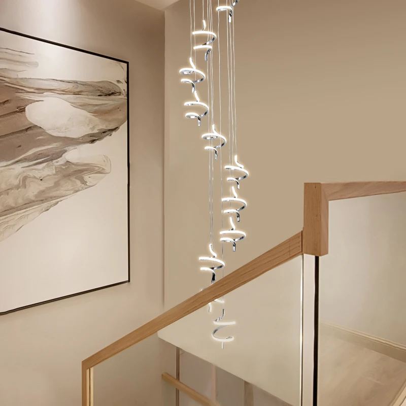 Zelta hromēšana Modernu led pendant gaismas mūsdienu dizaina dzīvojamā istaba villa zālē spirālveida kāpnes, Iekštelpu karājas gaismas