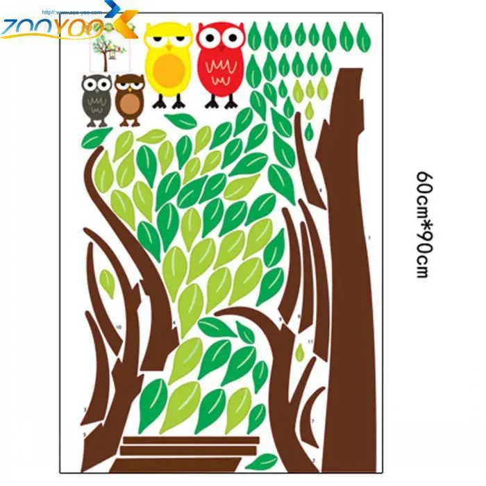 ZooYoo XL Izmērs Pūce Ritiniet Koku Noņemams, Sienas uzlīmes, Mājas Dekoru/Bērni Bērnudārzos Karikatūra Sienas Uzlīme, Sienas Decal