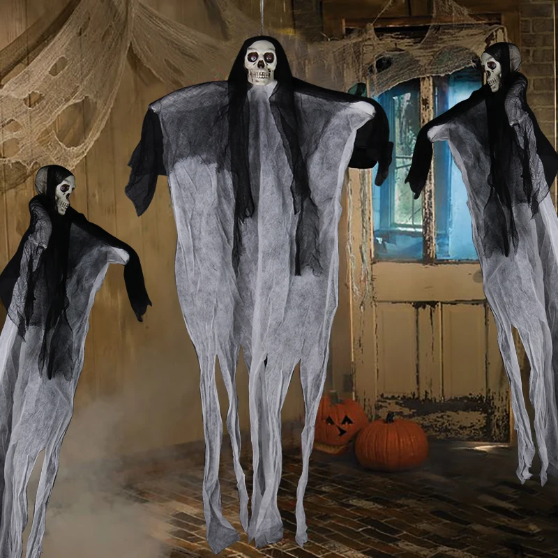 100cm Halloween Haunted House Karājas galvaskausu Spoku Halloween Dekorēšanai Šausmu Aksesuārus Rāpojošs Skelets Halloween puse supplies