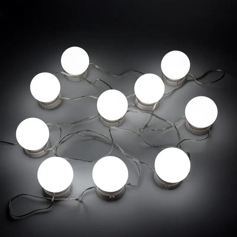 10pcs Aplauzums Spogulis Tualetes LED Spuldzes Komplektā Regulējamu Spilgtumu gaismas Apgaismoti Kosmētikas Make up Spoguļi USB Uzlāde