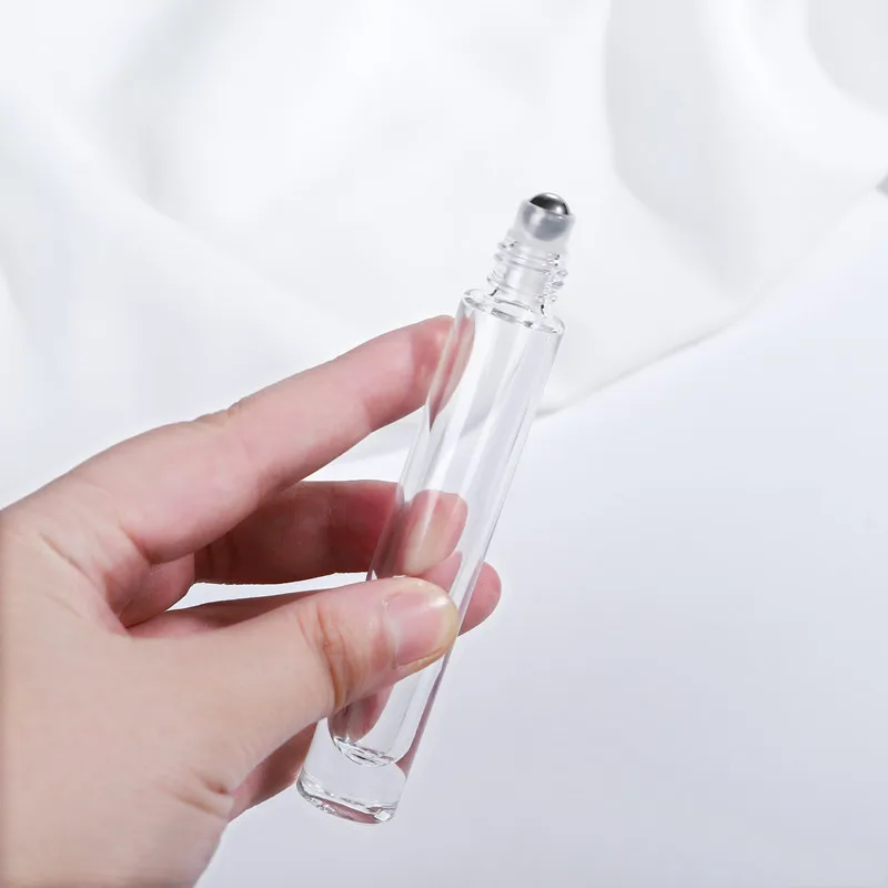 10pcs/lot 10 ml Caurspīdīga Stikla Acs Ēteriskās Eļļas Roll Uz Pudelītes Metāla Rullīšu Bumbu Smaržas Aromterapijas Kvadrātveida Stikla Pudele