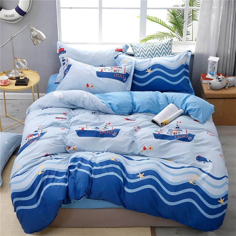 1cartoon jahtu gultas komplekts bērnu Gultas līnijas zilā sega sedz set gultas vāks+spilvendrāna bērniem, guļamistabas gultas pārklājs dvīņu izmēra
