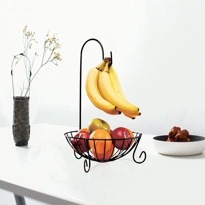 1GB Apaļas Metāla Augļu Grozu Augu Pakaramo Turētājs, Virtuves Trauku Metāla Bļoda Banānu Āķis Organizators Uzglabāšanas Darbvirsmas Parādīšana