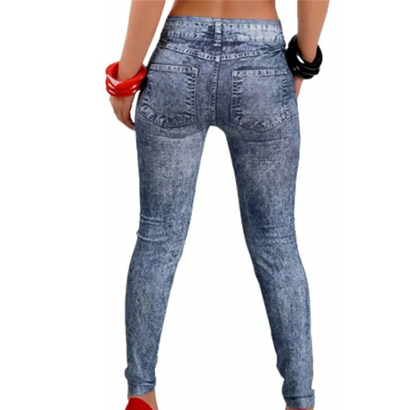 1GB Sieviešu Fitnesa Zils Melns Leggins Sieviešu Zeķes Denim Džinsu Bikses Ar Kabatas Slim Stulpiņi