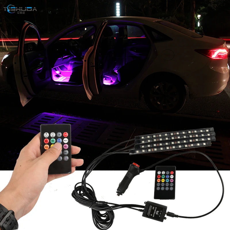 1set LED Auto Kāju Apkārtējās vides Gaismas Lampa Ar USB Bezvadu Tālvadības Mūzikas Vadības Vairākiem transporta Veidiem Automobiļu Interjera Dekoratīvie Gaismas