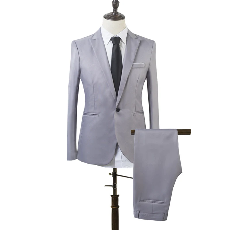 2 GAB./Komplekts Vīriešu Slim Fit Formālas Biznesa Tuxedos žakete Bikses Puse Kāzu Balli Kāzu Office Biznesa Uzvalks Komplekts
