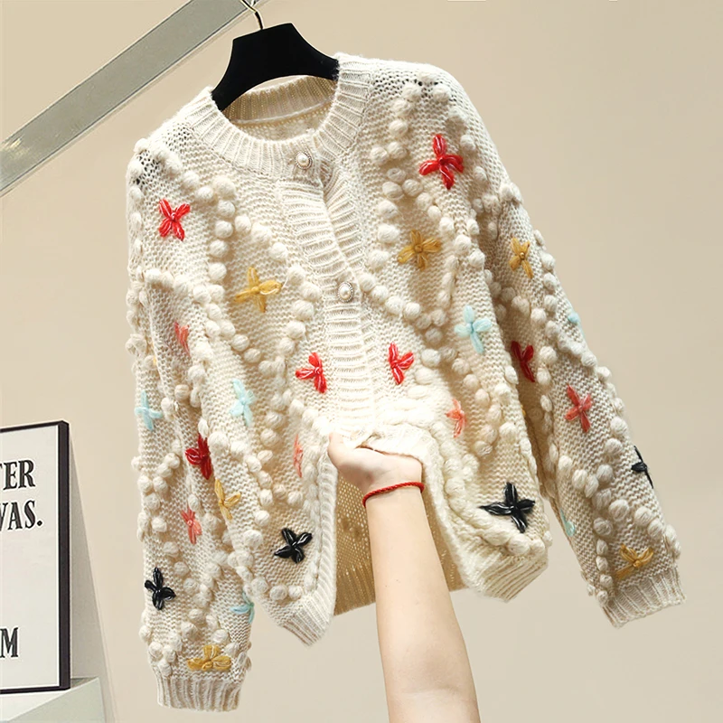 2020. gadam Ietilpst Džemperis Jaka Sieviete Ziedu Vērpjot Džemperi Sieviešu Apģērbu O-veida Kakla Japāņu Ziemas garām Piedurknēm Kumper lielgabarīta Vilnas