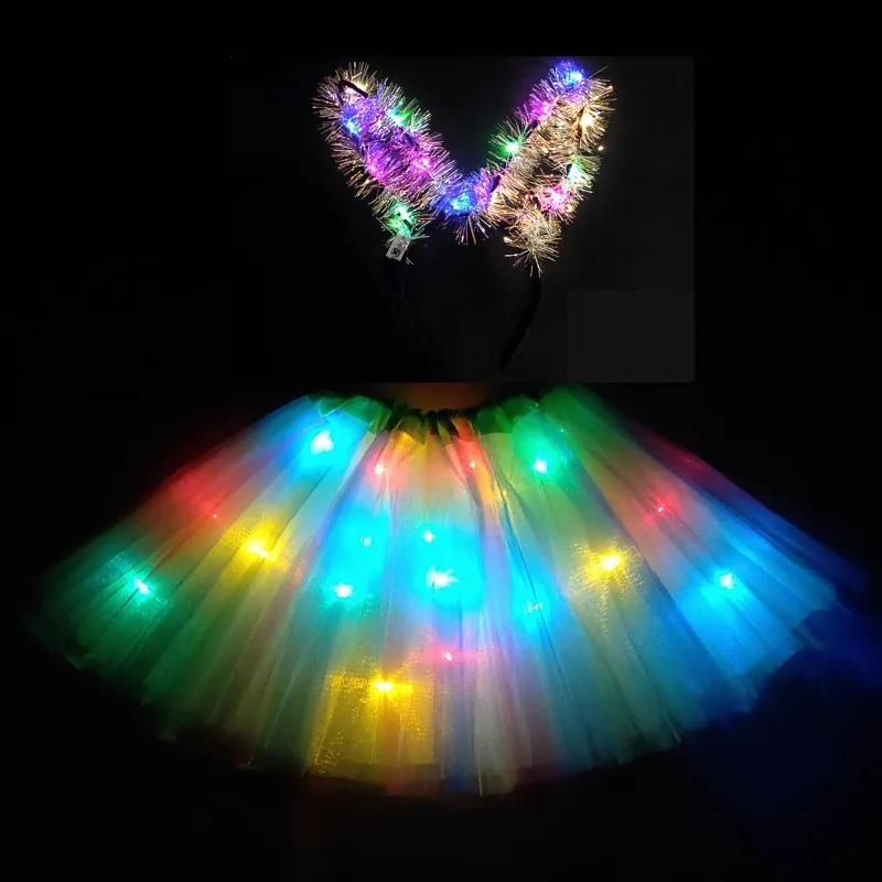 2020 jauno gadu Gradācija Gaismas DIOŽU Bērniem Krāsainu gaismas Tutu Svārki Princess Puse Tutus Tilla Bērnu Vainags ar lampu