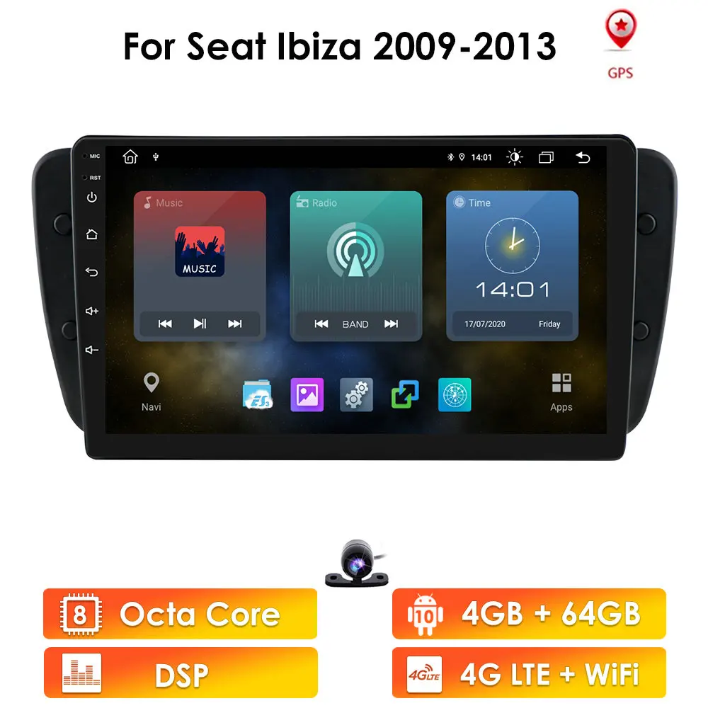 2G+32G Android 10.0 Auto Radio Multimediju Video Atskaņotājs Seat Ibiza 6j 2009. - 2013. gadam Navigācija GPS 2din Autoradio NE Dvd RDS WIFI