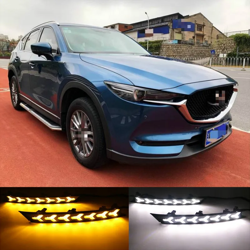 2gab DRL 12V LED Dienas Gaitas Gaismas Miglas Lukturi Apdare Priekš Mazda CX-5 CX5 2017 2018 2019 Plūst Pagrieziena Signāla