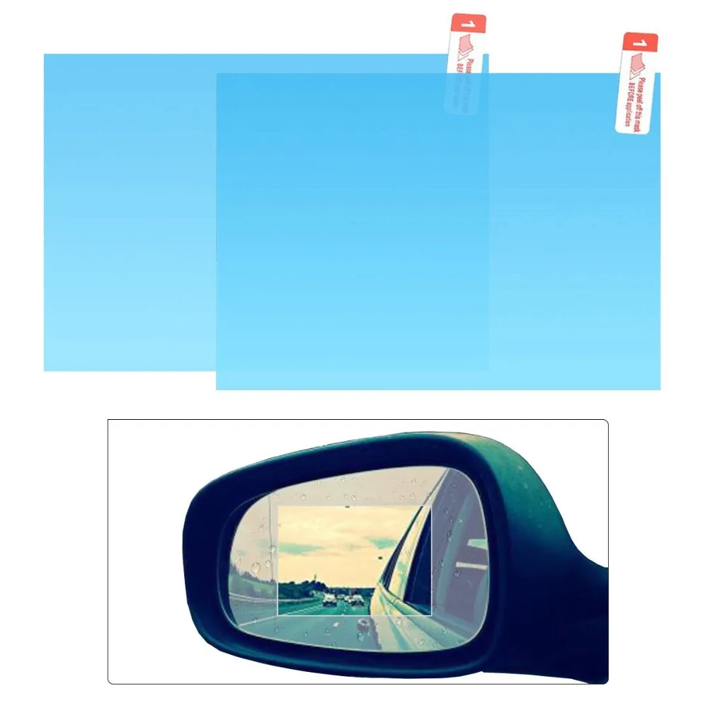 2x Automašīnu Anti Ūdens Miglu Filmu Ūdensnecaurlaidīgs Atpakaļskata Spogulis ar aizsargplēvi Taisnstūra