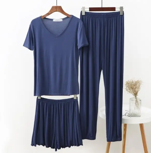3 Gabali uzstādīt pavasara vasaras pijamas sieviešu kravu kokvilnas ar īsām piedurknēm top + bikses + pidžamas bikses sieviešu liela izmēra pidžamas komplekts