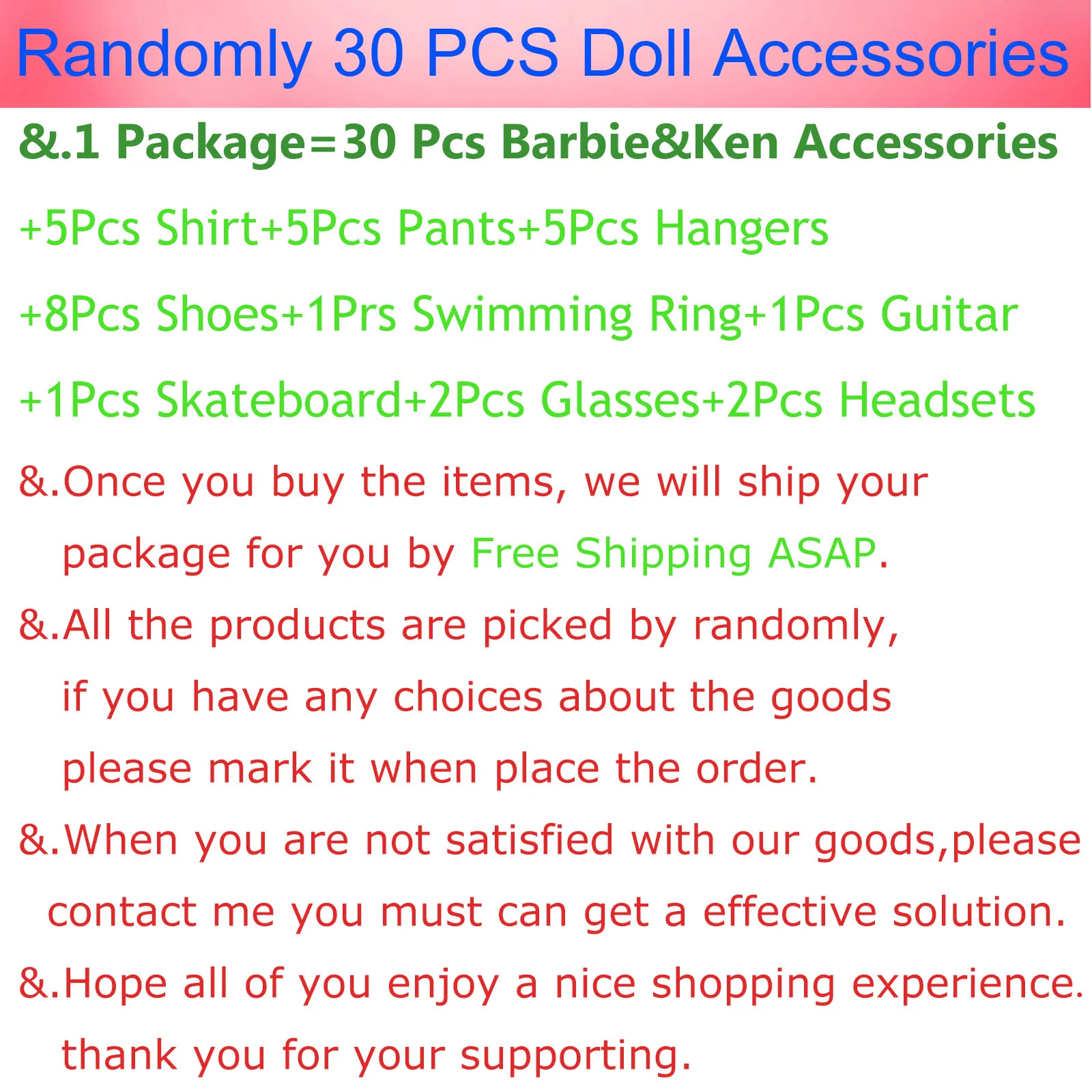 30Pcs/Set Ken Lelle Drēbes ping Brilles, Kurpes Pakaramie Ģitāra Skeitborda Austiņas, Aksesuāri Barbie Girl ' s Toy DIY