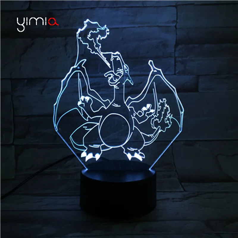 3D Lampe Vednis Charizard Mūzikas Bluetooth Skaļruni Nakts Gaisma Krāsains Galda Lampa Aptumšojami Mākslas Kristāla Gaisma, Bērnu Guļamistaba Dāvanas