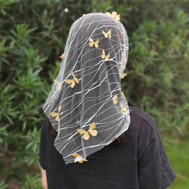 3D Tauriņš galvas vāka apdare Aplikācijas Acs Auduma šalle ar ziedu mežģīnes, matu šalle sieviešu modes hijab galvas Lakatu