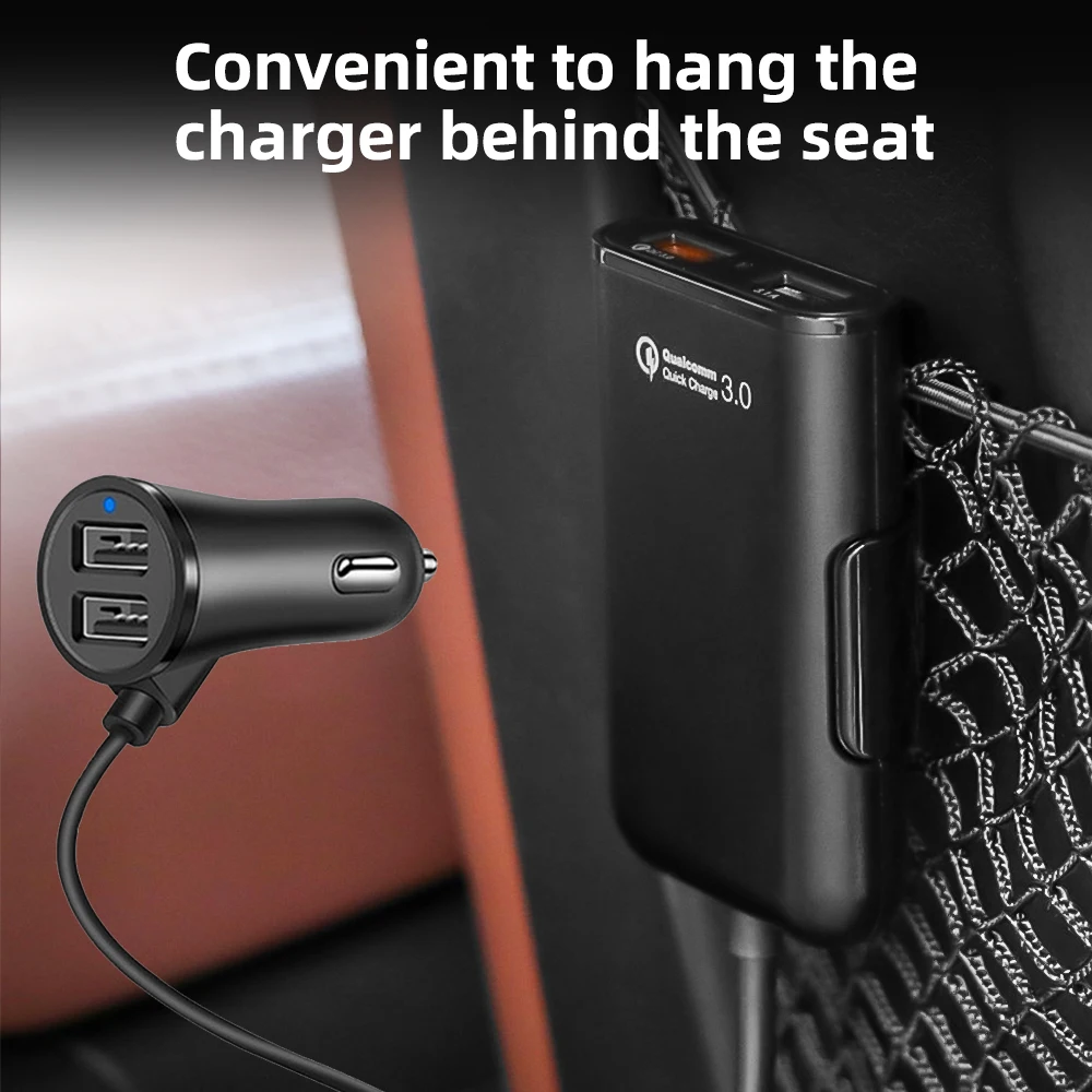 4) Ostas Auto Tālruņu Lādētāju Ātri Uzlādēt Automašīnas Lādētājs 1.7 m pagarinātāju Automašīnas Aizmugurējā Sēdekļa Uzlādes ar USB piepīpētāja Adapteris