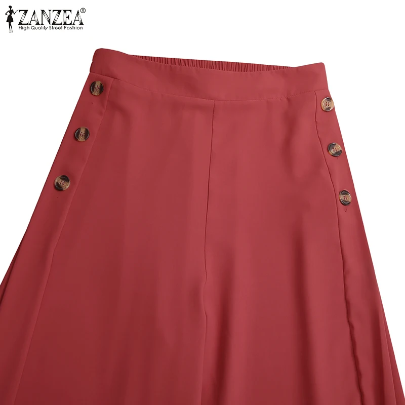 5XL ZANZEA Uzvalku Bikses Sievietēm Ir 2021. Dāmas Vidū Vidukļa Pantalon Palazzo Rudens Cietā Bikšu Gadījuma Plaša Kāju Elsas Plus Lieluma Capri
