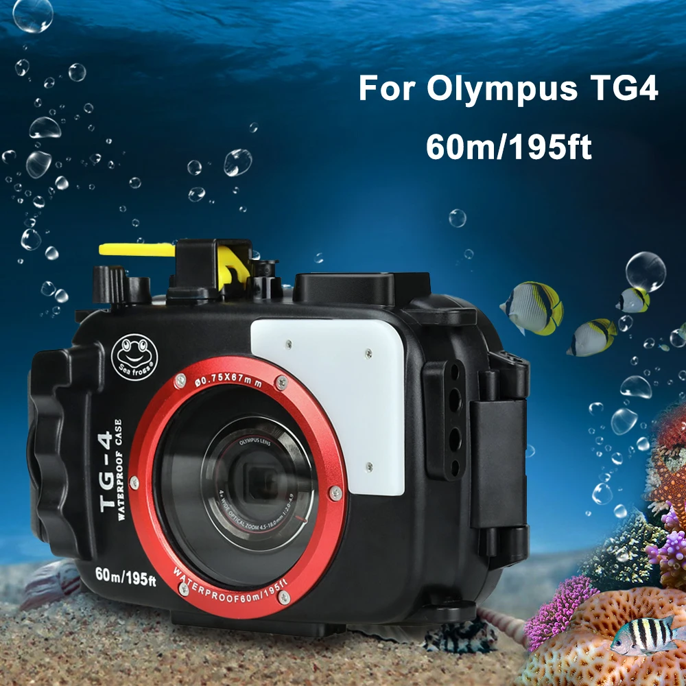 60M/195ft Zemūdens Niršanas Kameras Korpuss Ūdensnecaurlaidīgs Gadījumā Ar Dual Fiber-Optic ostas Olympus TG4 Kameras apvalks gadījumā