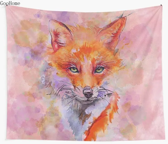 Akvarelis, krāsains Fox Sienas Gobelēns, Pludmales Dvieli Poliestera Segu Joga Mat Šalle