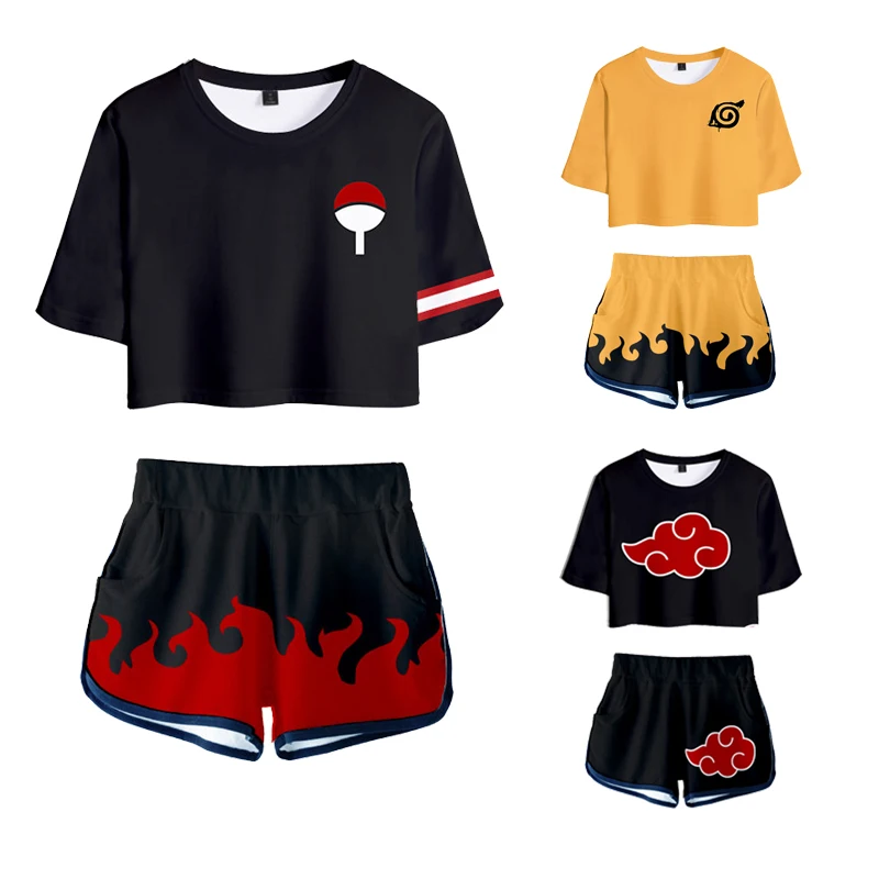 Anime Naruto Uchiha Itachi Cosplay T-Krekls + Bikses, Uzvalks Vasaras 3D Sasuke Kakashi Sexy Divas Gabals Tee Šorti Komplekti Naruto drēbes