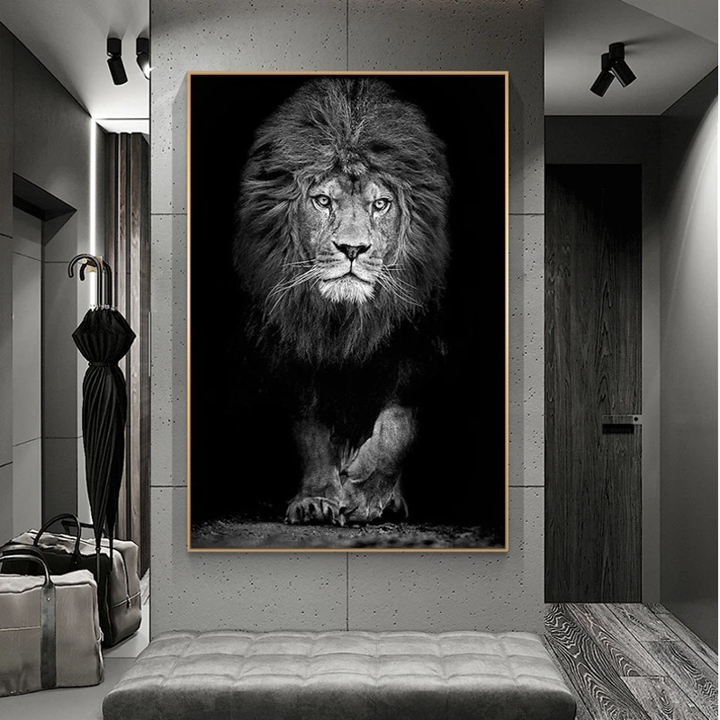 Black un White Lion Dzīvnieku Kanvas Glezna Plakāti un Izdrukas Sienas Mākslas Savvaļas Dzīvnieku Attēli uz dzīvojamo Istabu, Guļamistaba Dekori