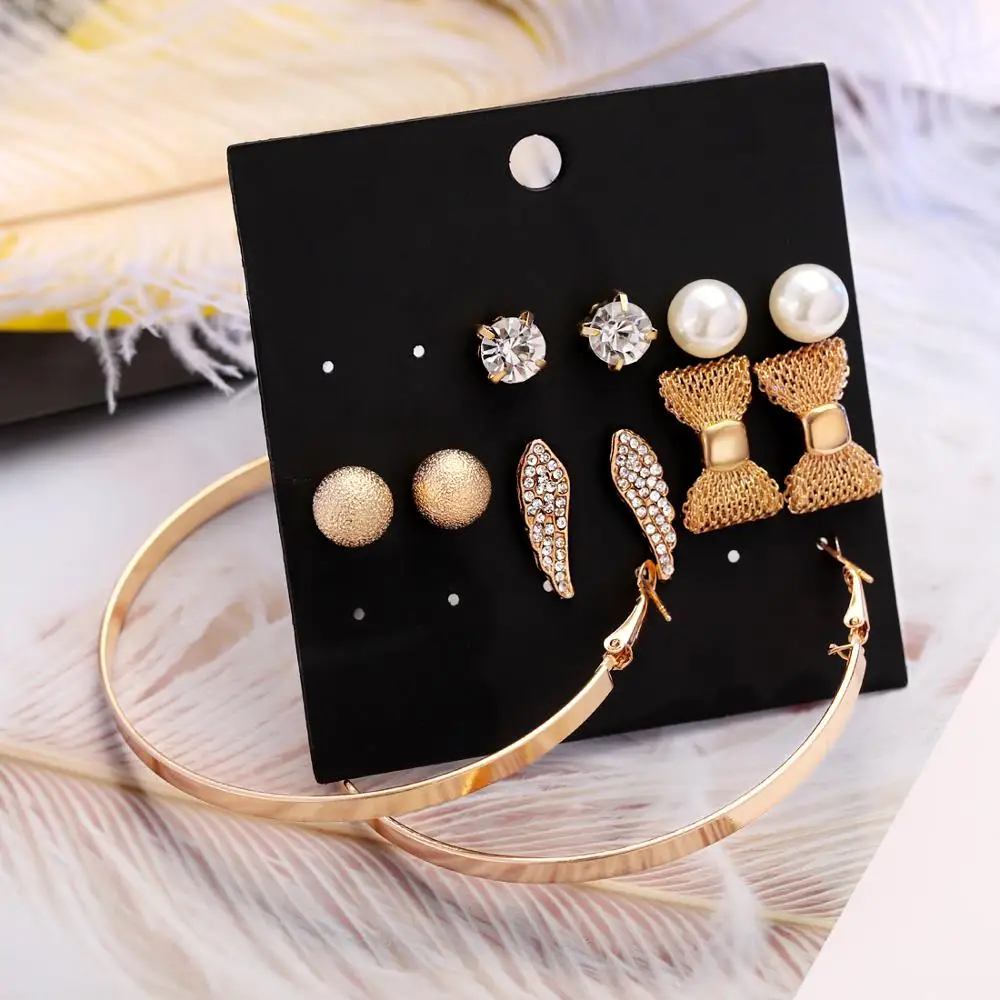 Bohemian Lielā Apaļā Stīpu Imitācijas Pērles Metāla Aplis Kritums Auskaru Komplekts ar Karti Sieviešu Vintage Moon Star Modes Rotaslietas Dāvanu